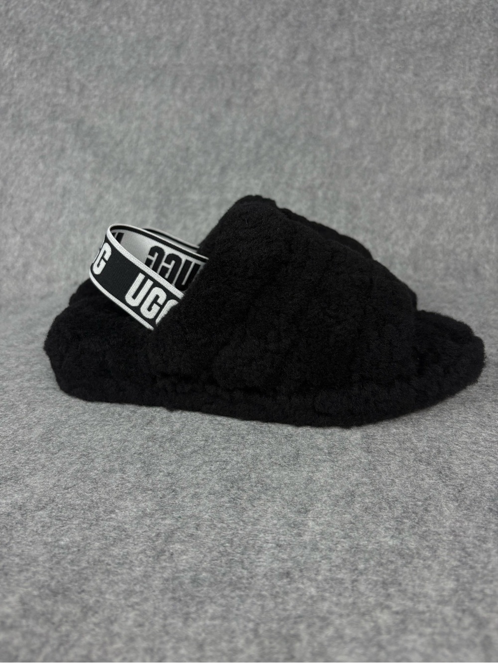 UGG Fluff Yeah Black Sheepskin Platform Slides Women’s 6